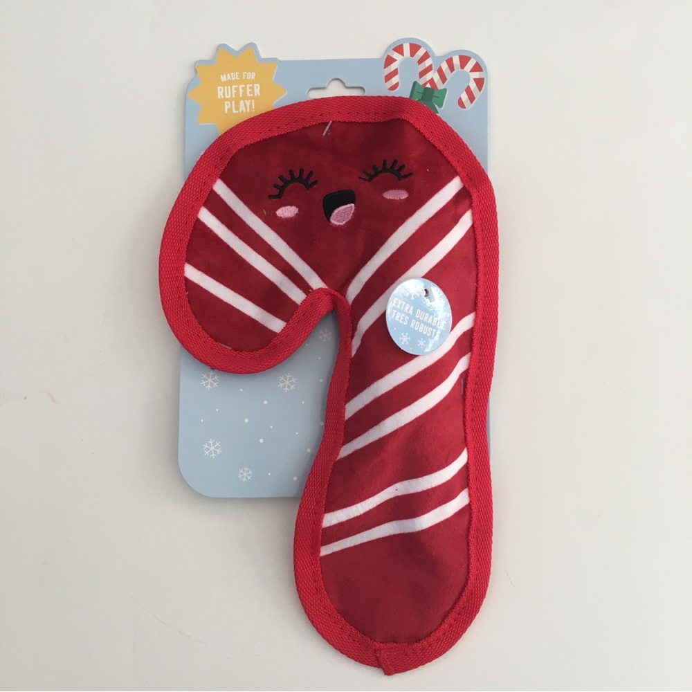 NEW Fringe Dog Toy Christmas Candy Cane Ruffer Play with Squeaker Red White